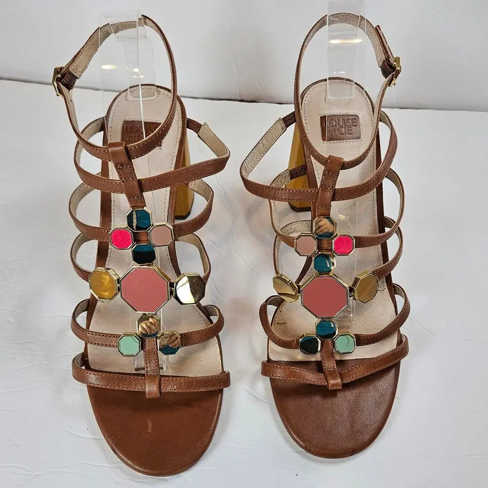Louise et Cie Leather Strappy Block Heeled Sandals Leeba Women's 9.5‎ Party Work